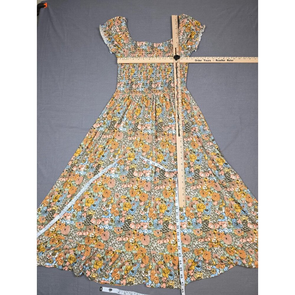 Urban Outfitters Floral Smocked Maxi Dress Flutter Sleeves Boho Cottagecore L - Picture 4 of 4